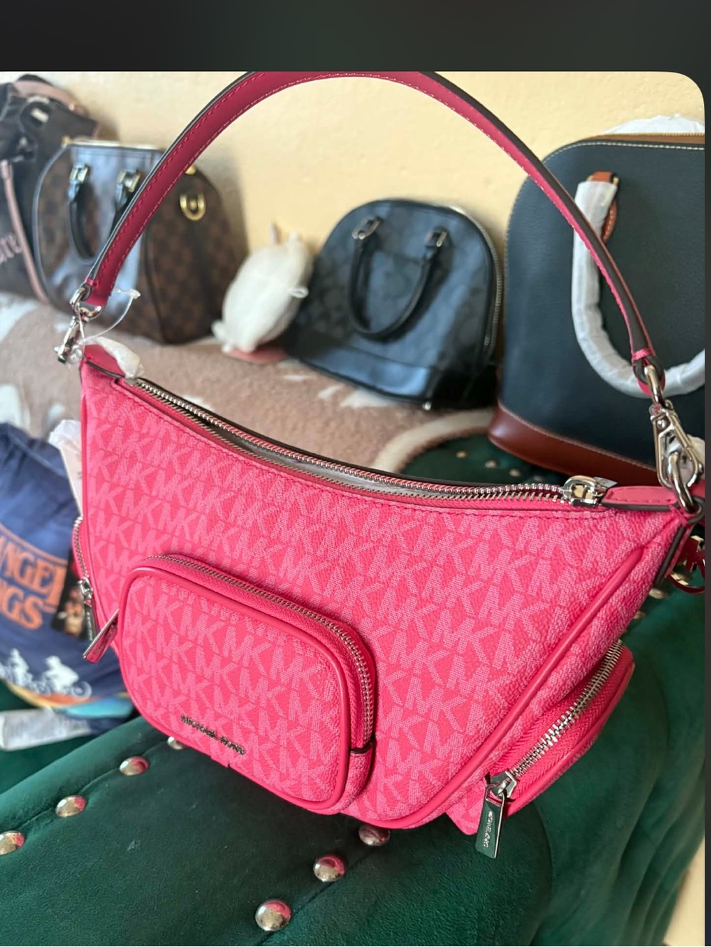 Michael Kors Hot Pink MK Logo Shoulder Bag